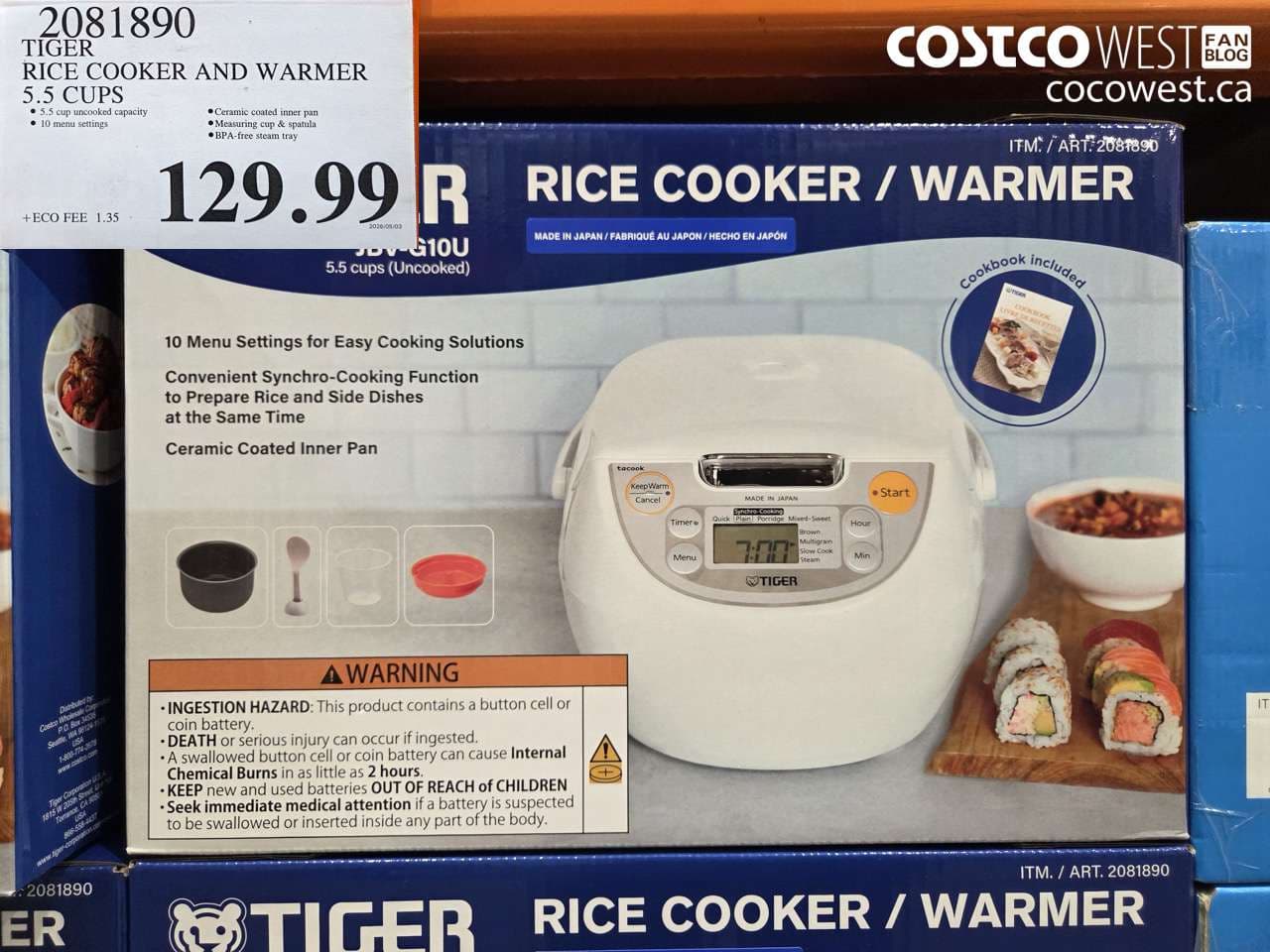 TIGER RICE COOKER AND WARMER 5.5 CUPS