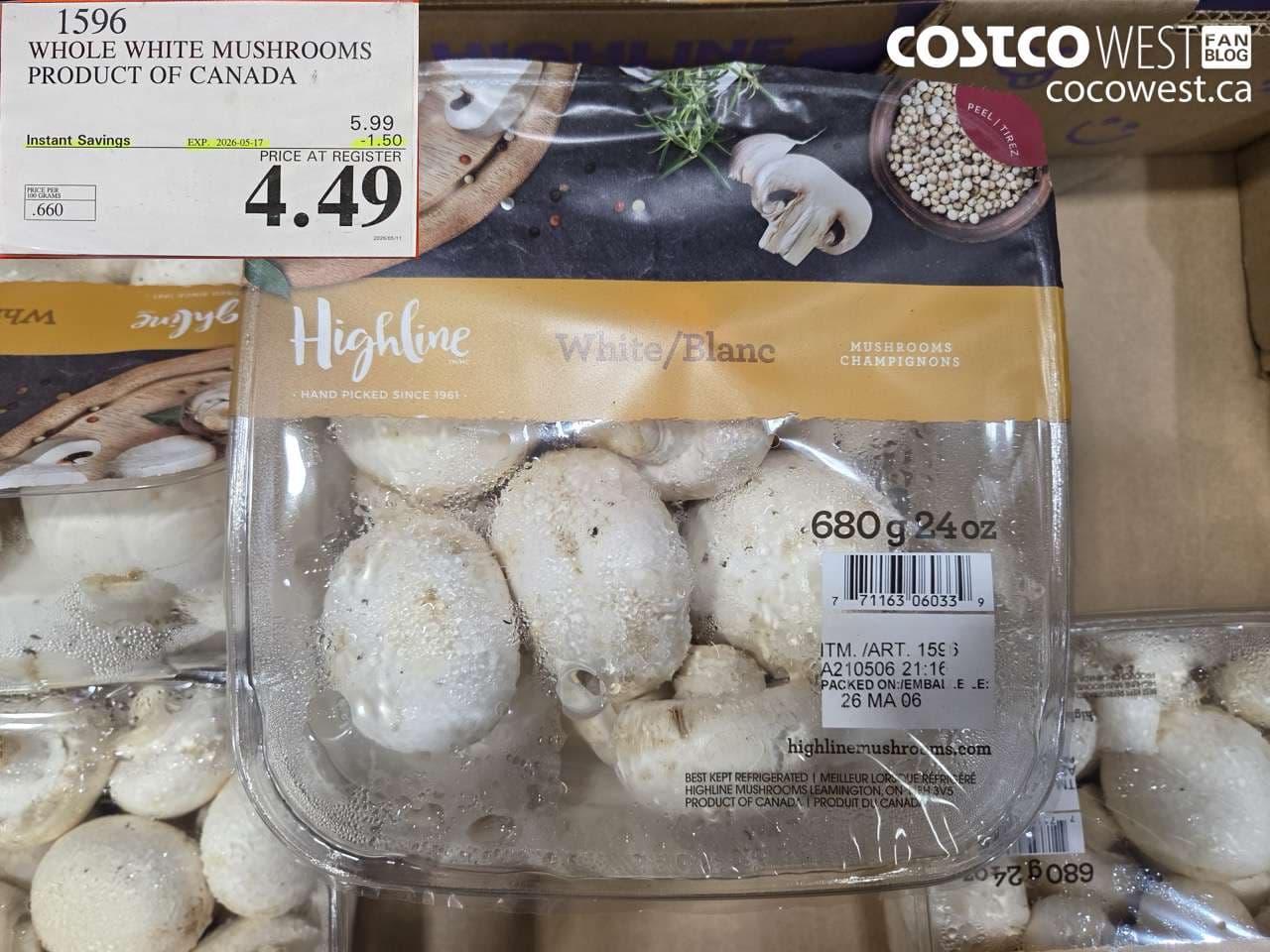 WHOLE WHITE MUSHROOMS PRODUCT OF CANADA