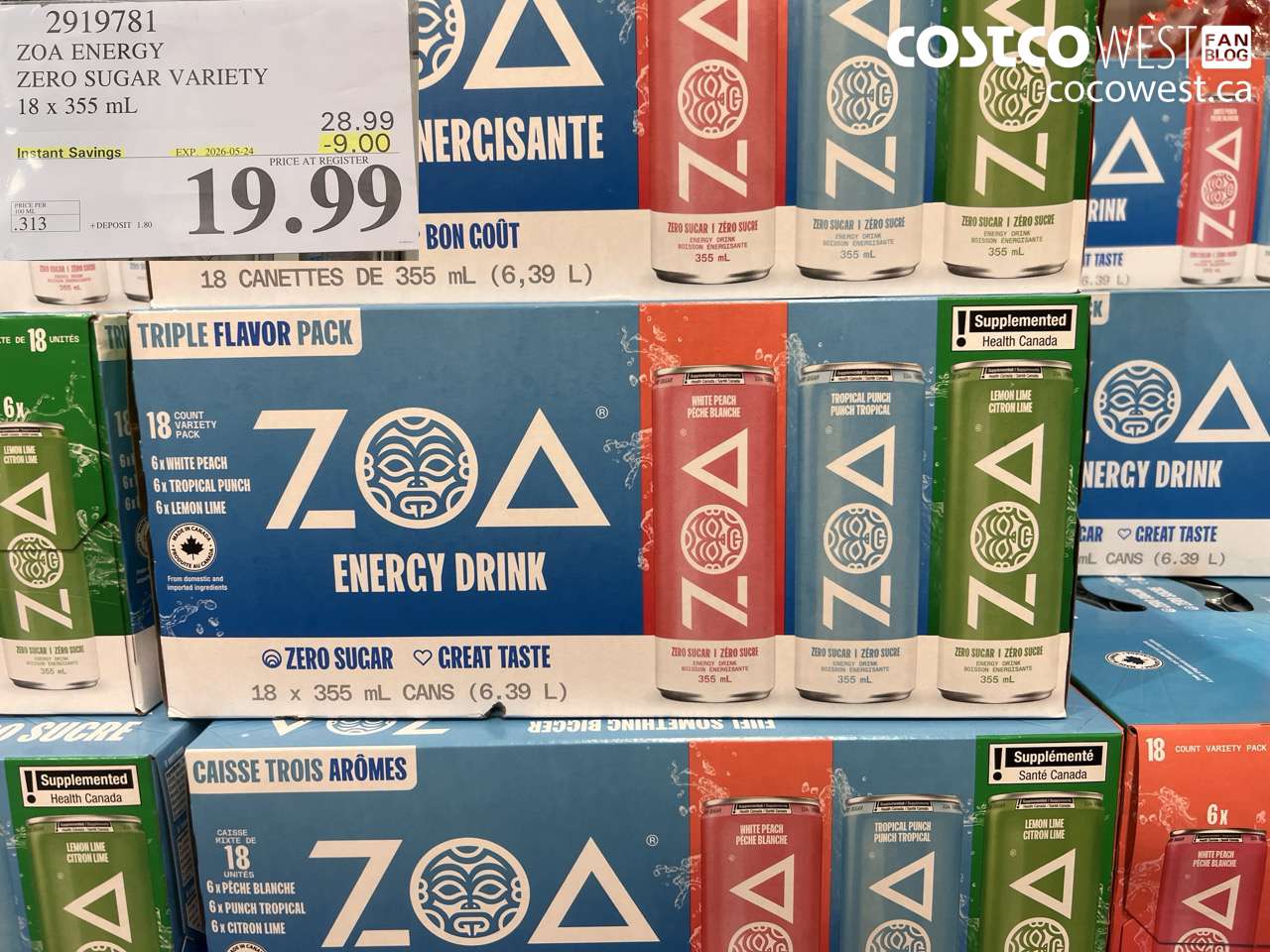 zoa energy zero sugar variety 18 x 355 ml