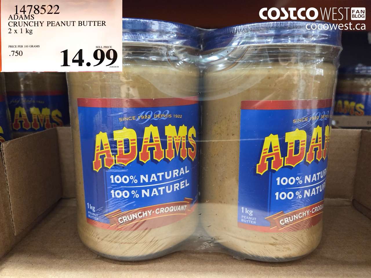 ADAMS CRUNCHY PEANUT BUTTER 2 X 1KG