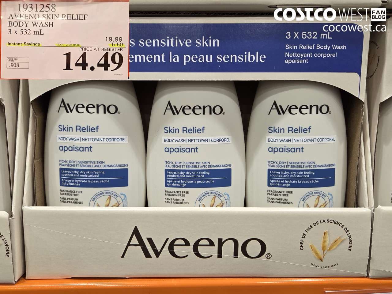 aveeno skin relief body wash 3 x 532 ml