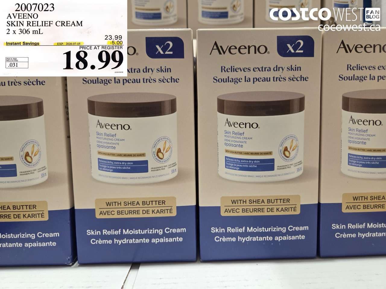 aveeno skin relief cream 2 x 306 ml