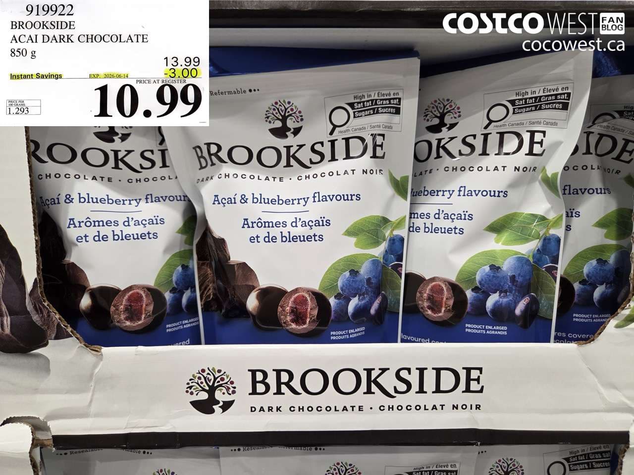 brookside acai dark chocolate 850 g