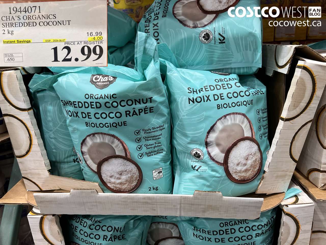 chas organics shredded coconut 2 kg