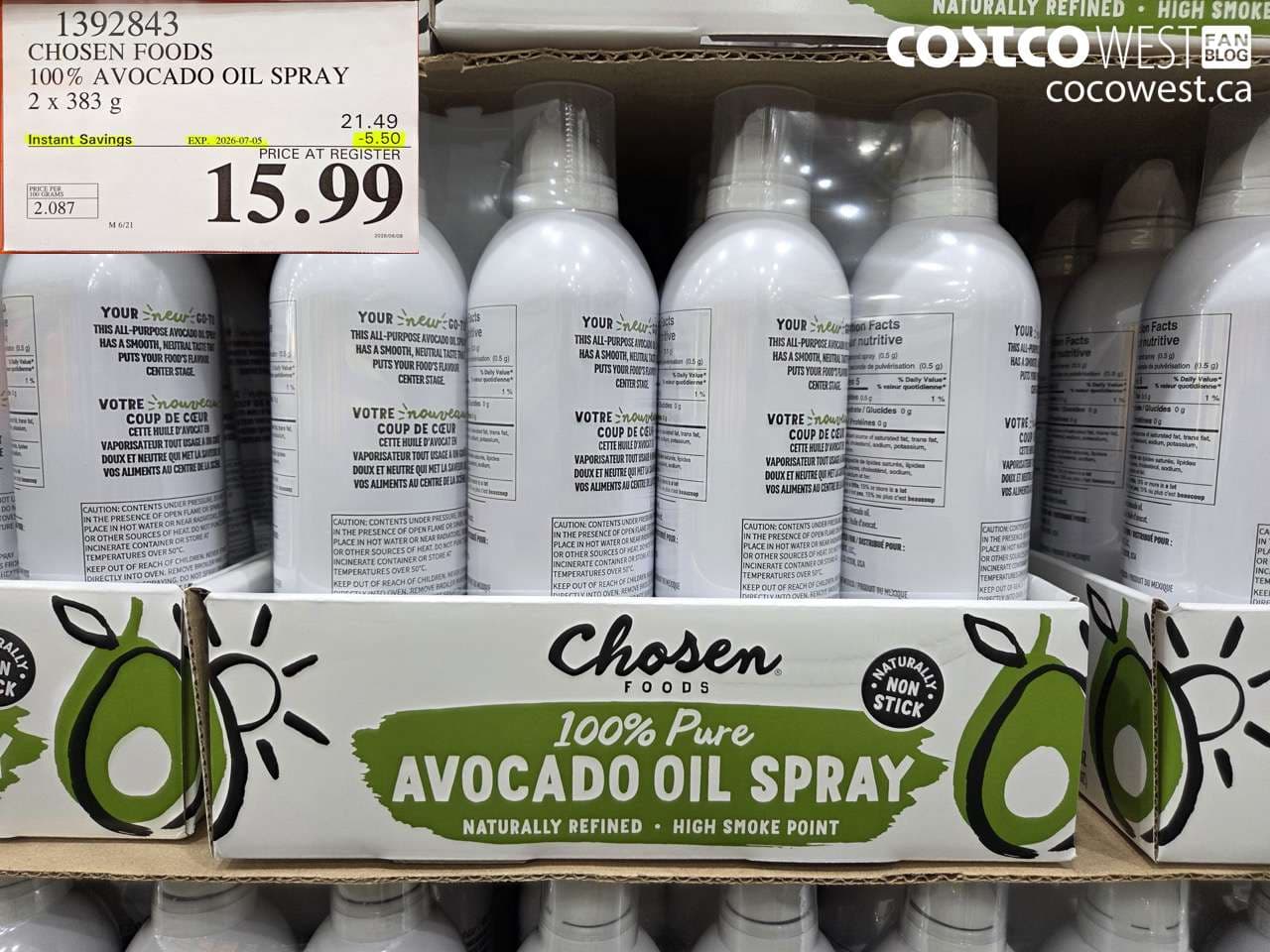 CHOSEN FOODS 100% AVOCADO OIL SPRAY 2 X 383 G