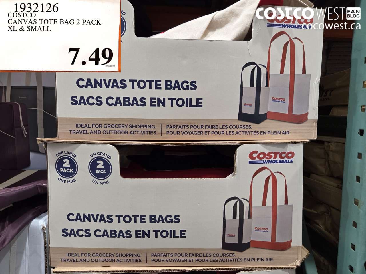 costco canvas tote bag 2 pack xl  small