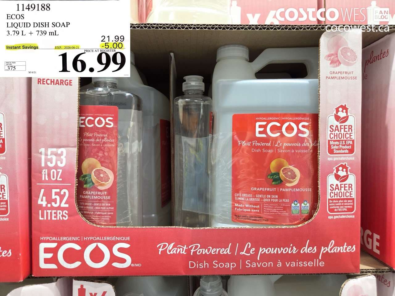 ecos liquid dish soap 379 l  739 ml