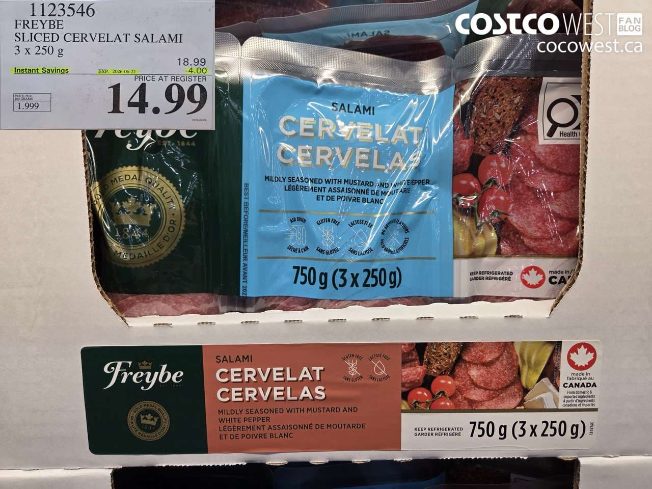 FREYBE SLICED CERVELAT SALAMI 3 X 250 G