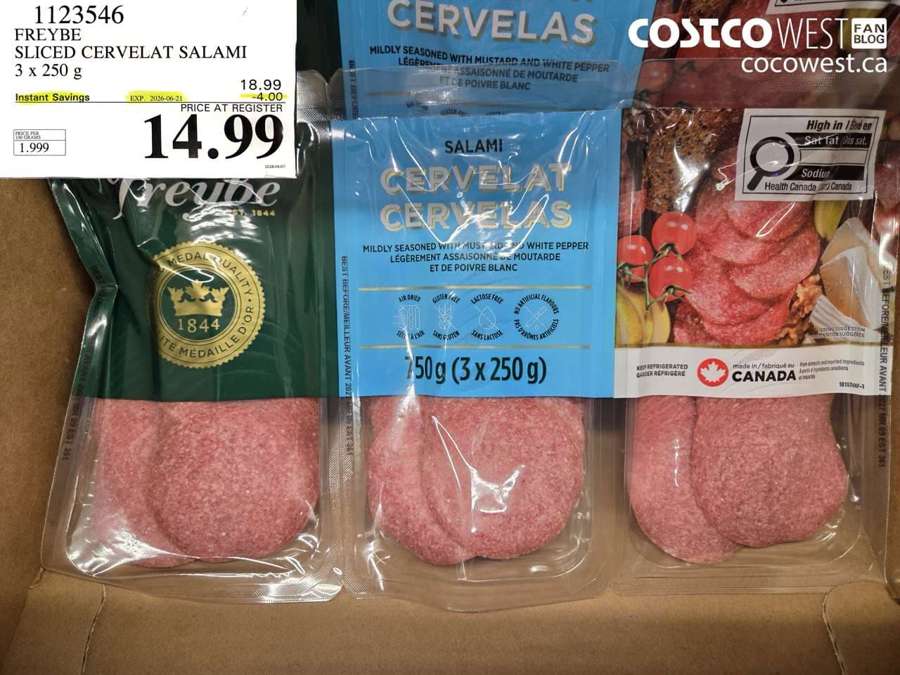 freybe sliced cervelat salami 3 x 250 g