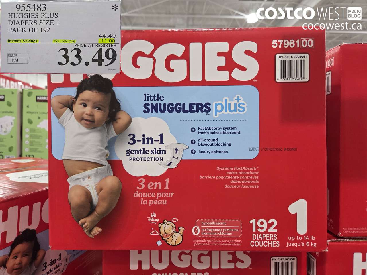 HUGGIES PLUS DIAPERS SIZE 1 PACK OF 192