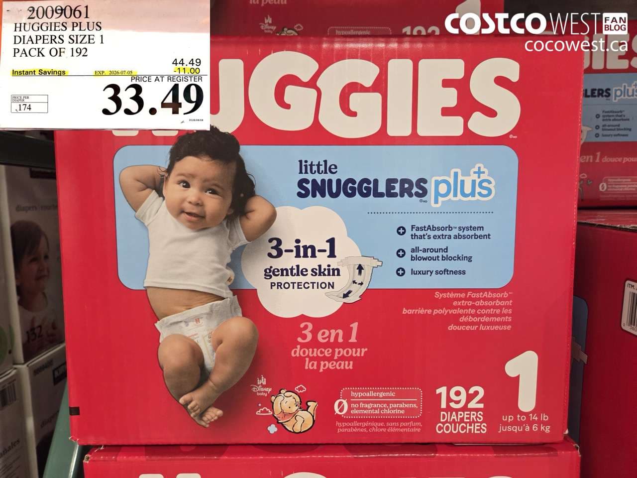 HUGGIES PLUS DIAPERS SIZE 1 PACK OF 192