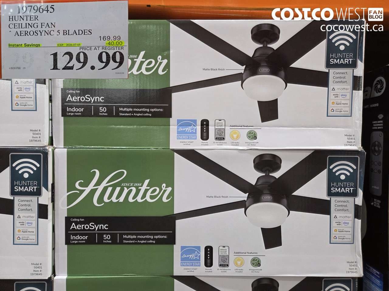 HUNTER CEILING FAN AEROSYNC 5 BLADES