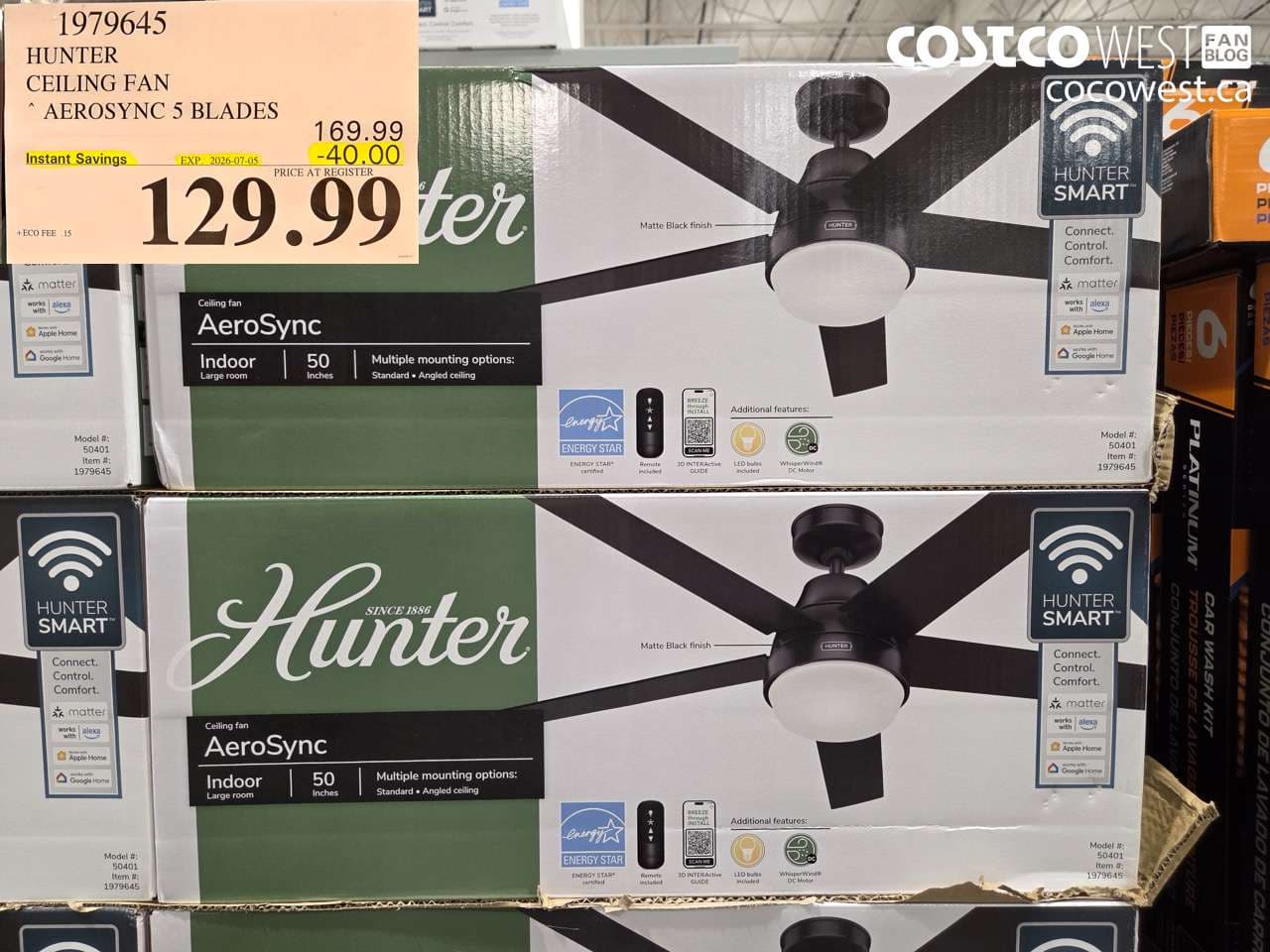 hunter ceiling fan aerosync 5 blades