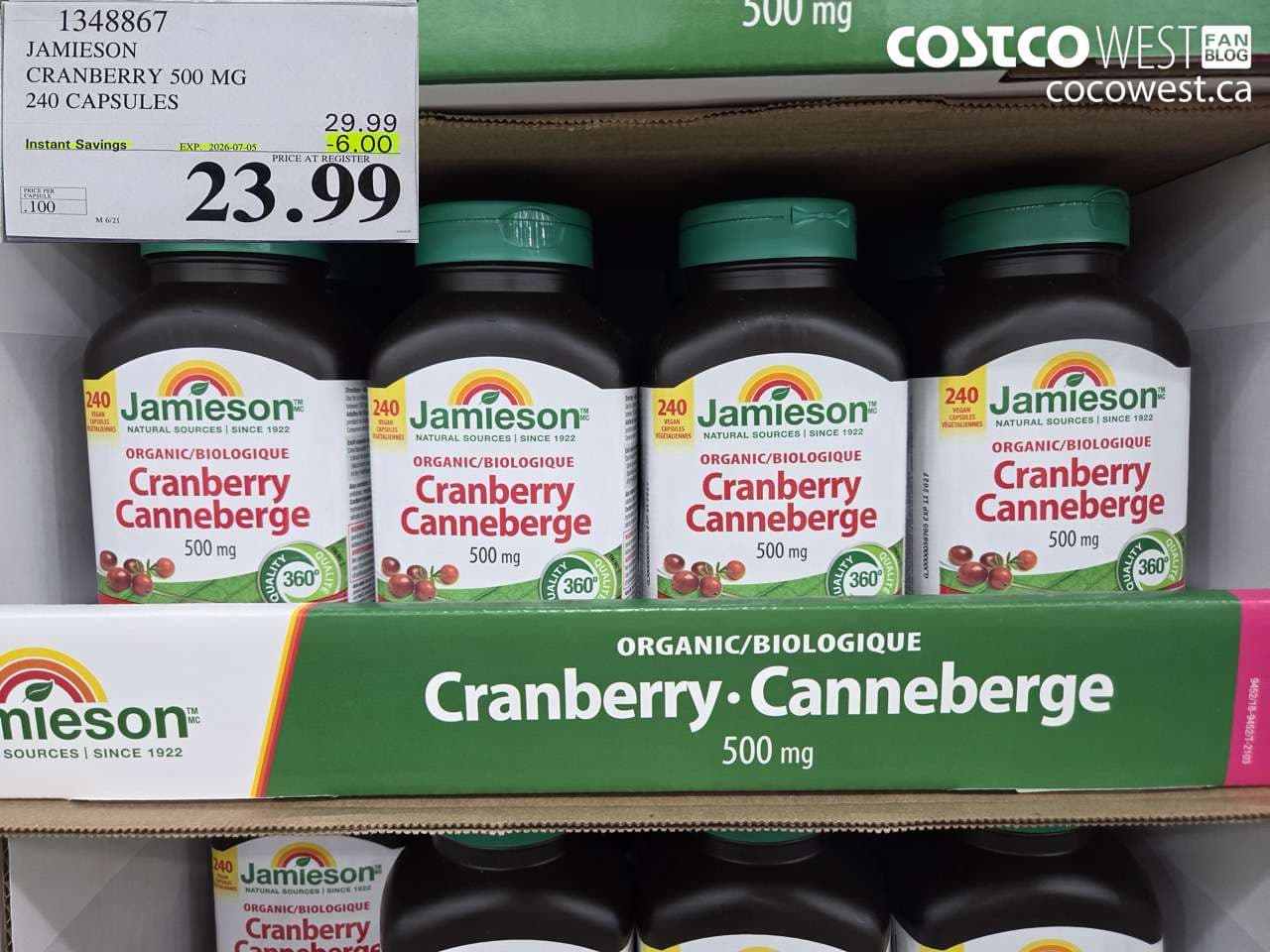 JAMIESON CRANBERRY 500 MG 240 CAPSULES