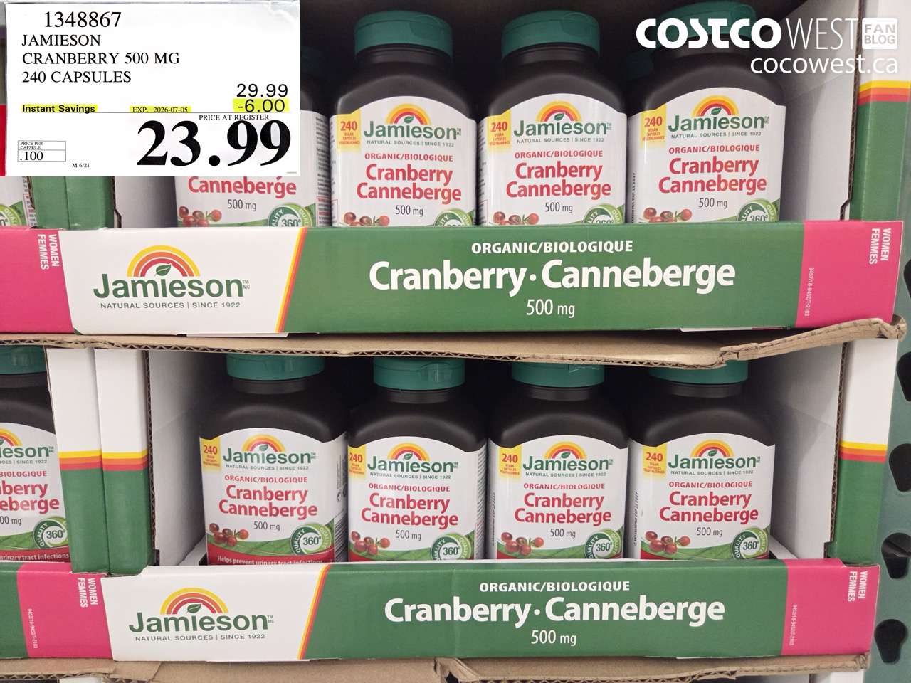 jamieson cranberry 500 mg 240 capsules