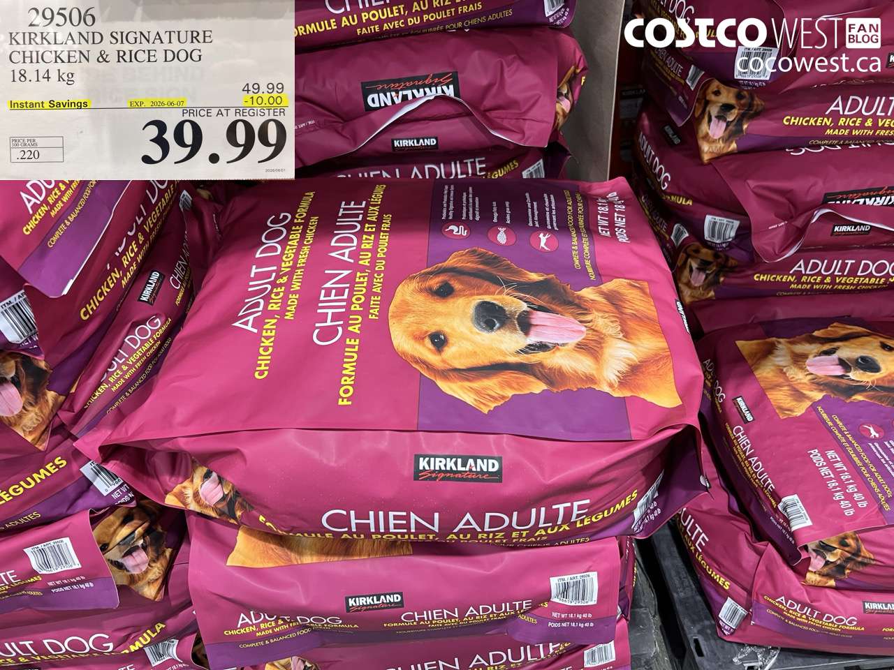 KIRKLAND SIGNATURE CHICKEN & RICE DOG 18.14 KG