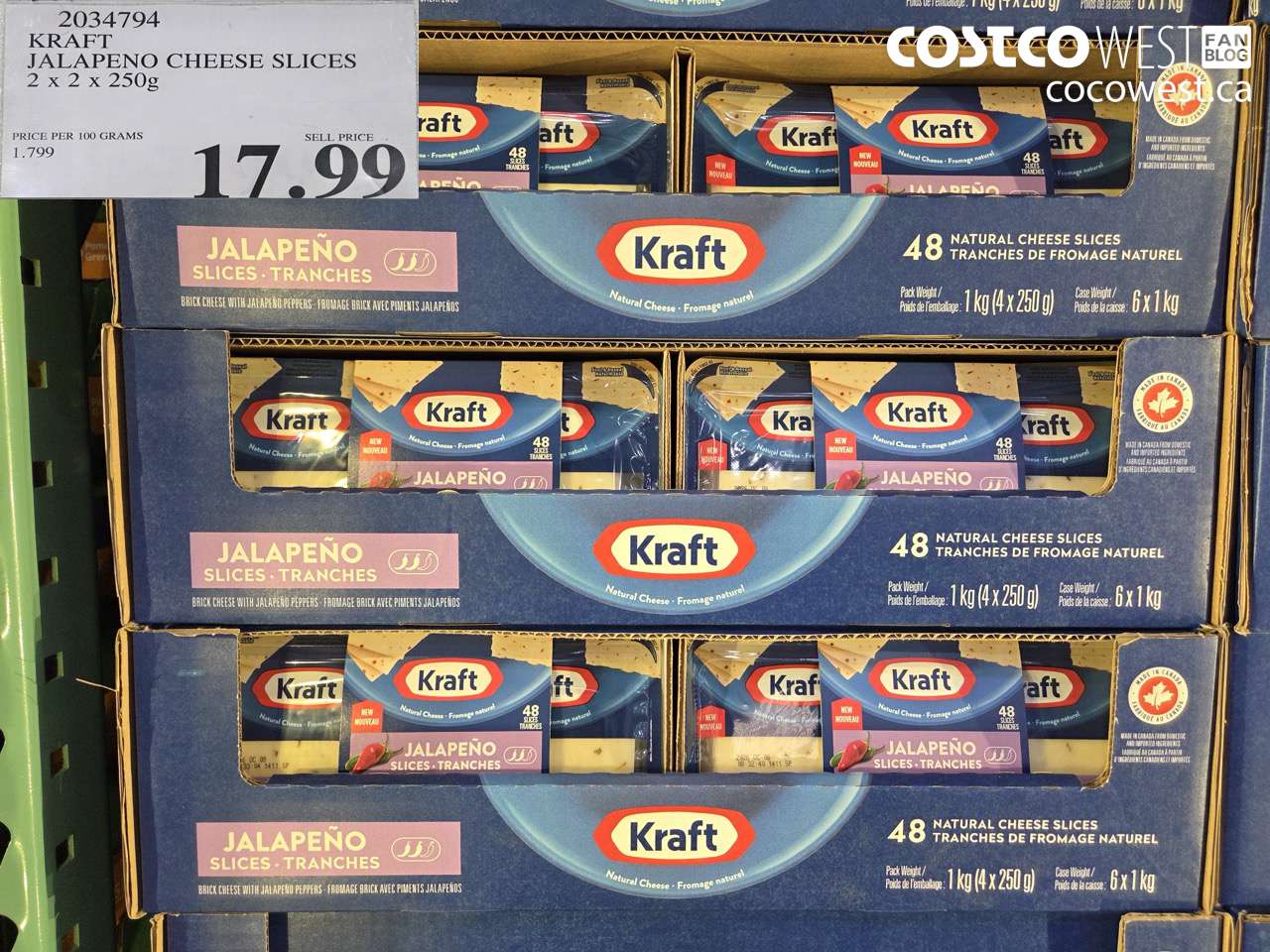 KRAFT JALAPENO CHEESE SLICES 2 X 2 X 250G