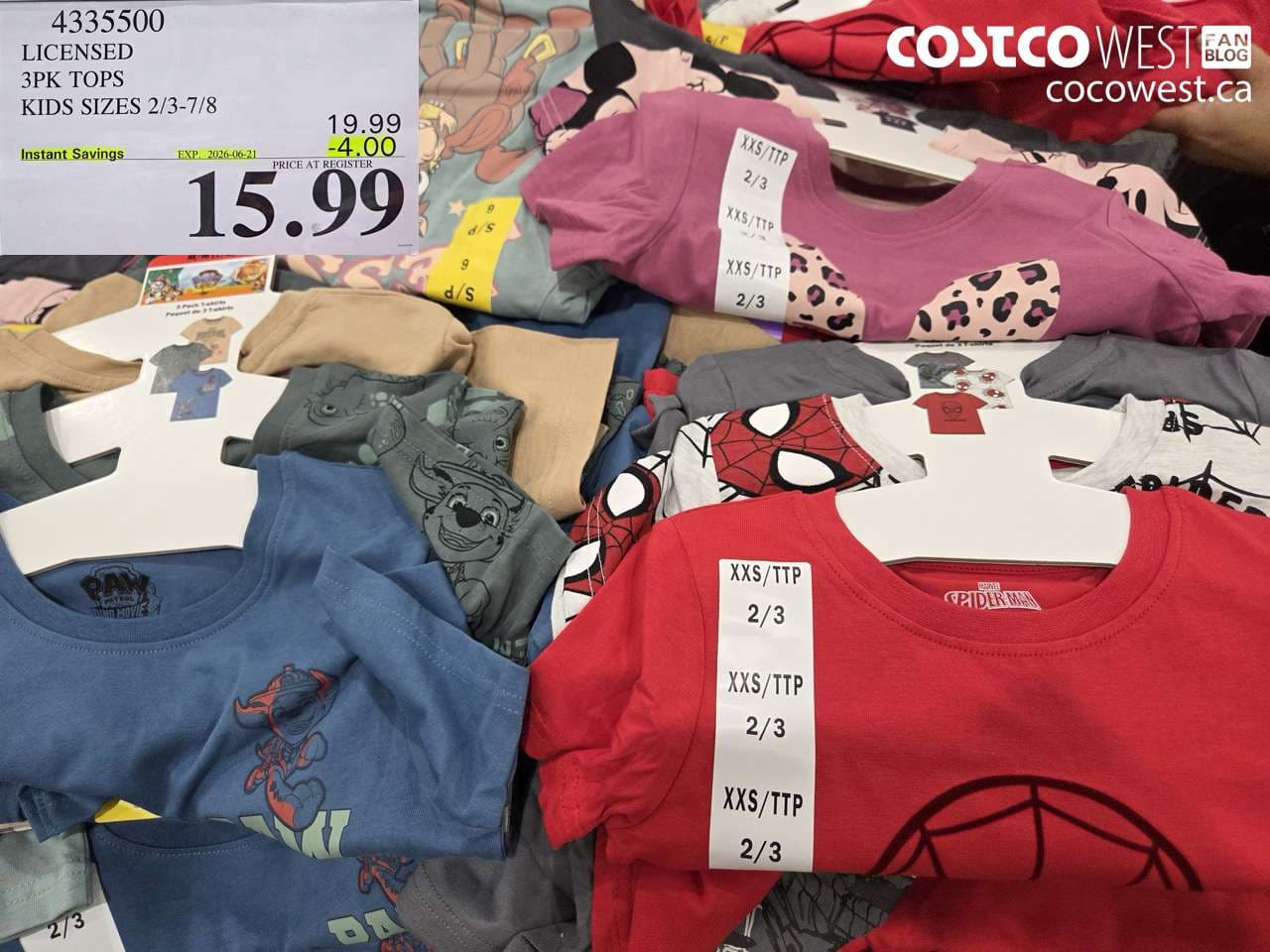 LICENSED 3PK TOPS KIDS SIZES 2/3-7/8