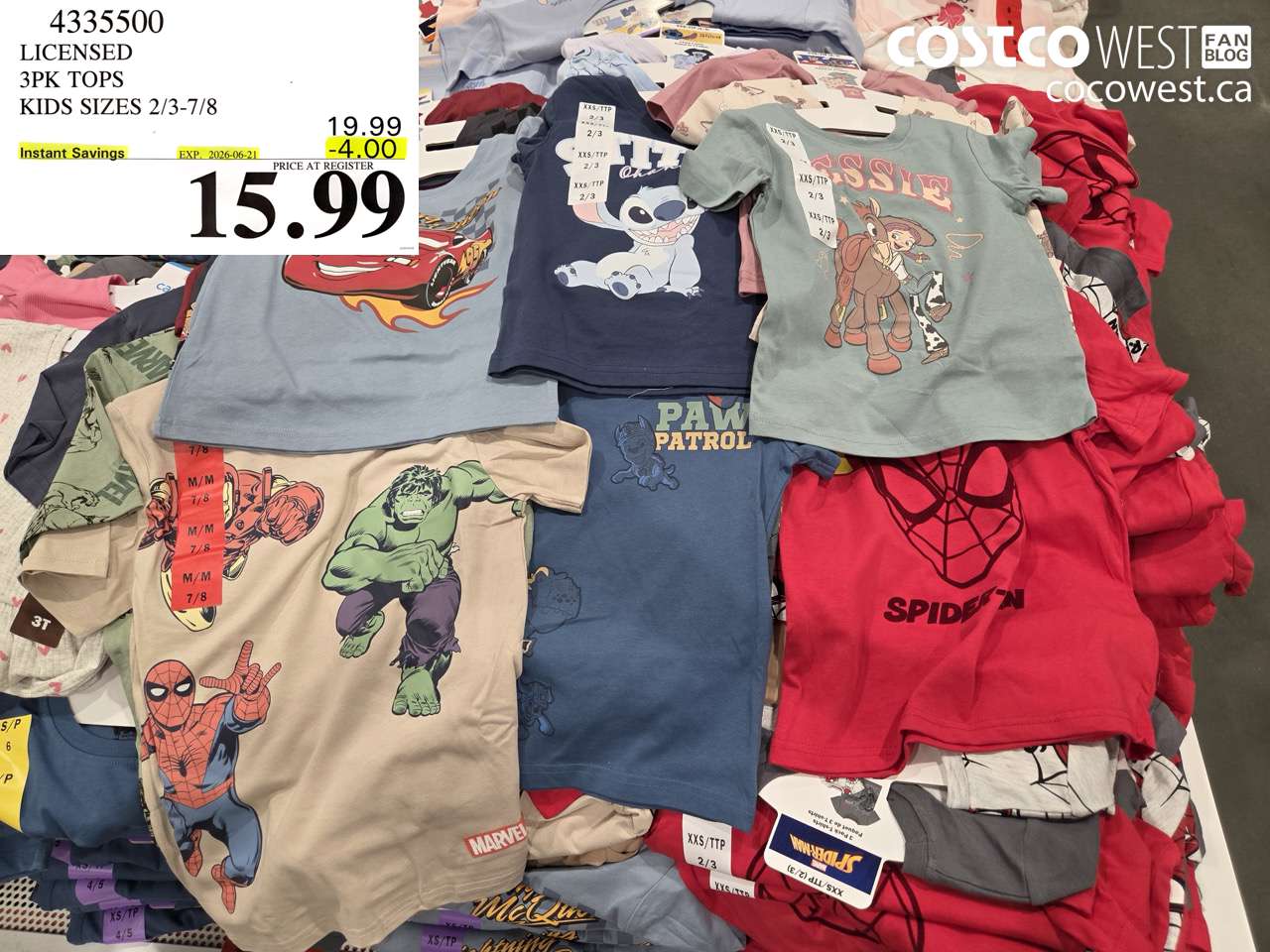 licensed 3pk tops kids sizes 2378