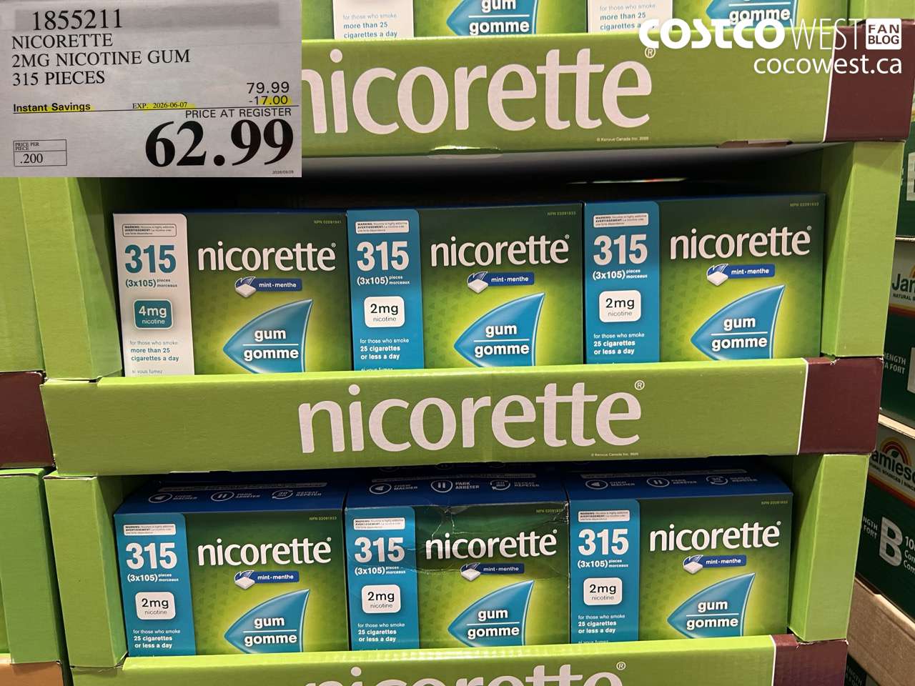nicorette 2mg nicotine gum 315 pieces