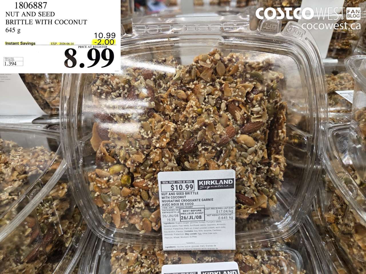 nut and seed brittle with coconut 645 g