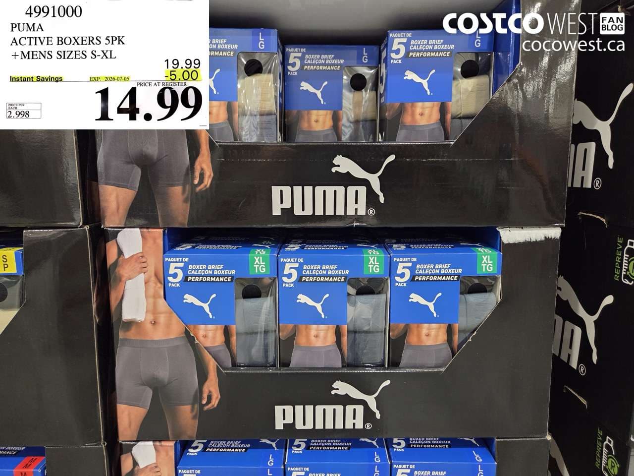 puma active boxers 5pk  mens sizes sxl