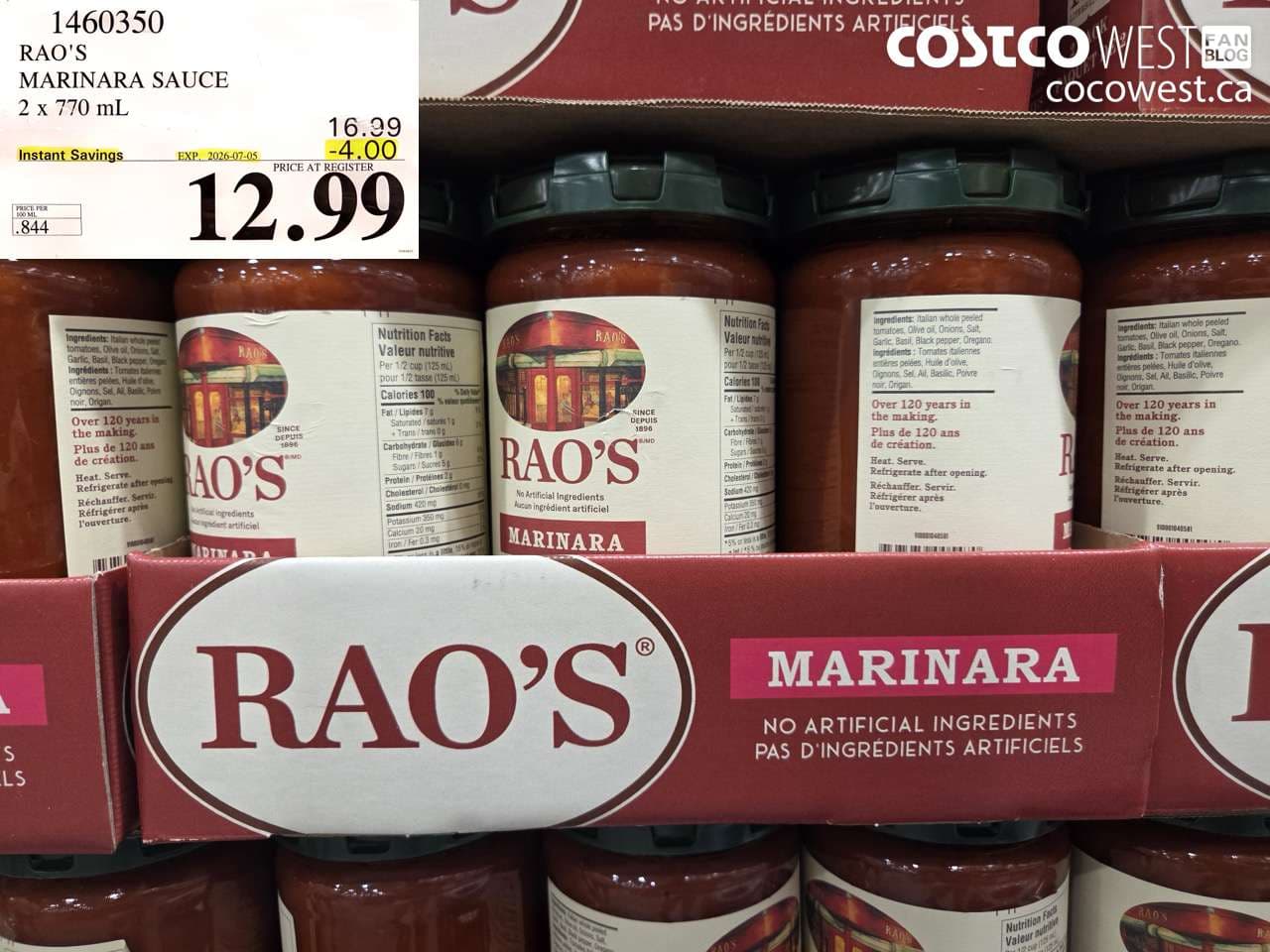 RAO’S MARINARA SAUCE 2 X 770 ML