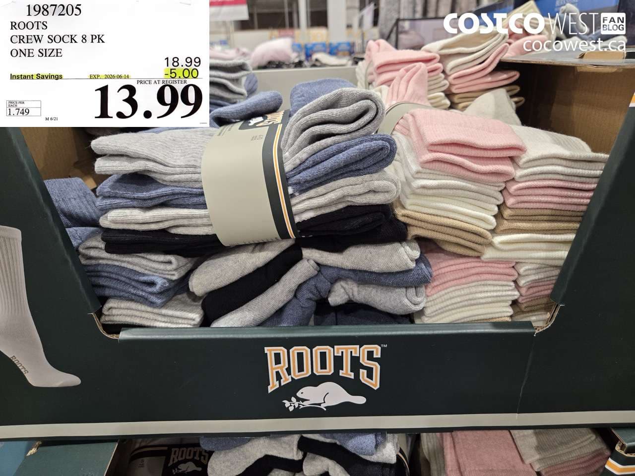 roots crew sock 8 pk one size
