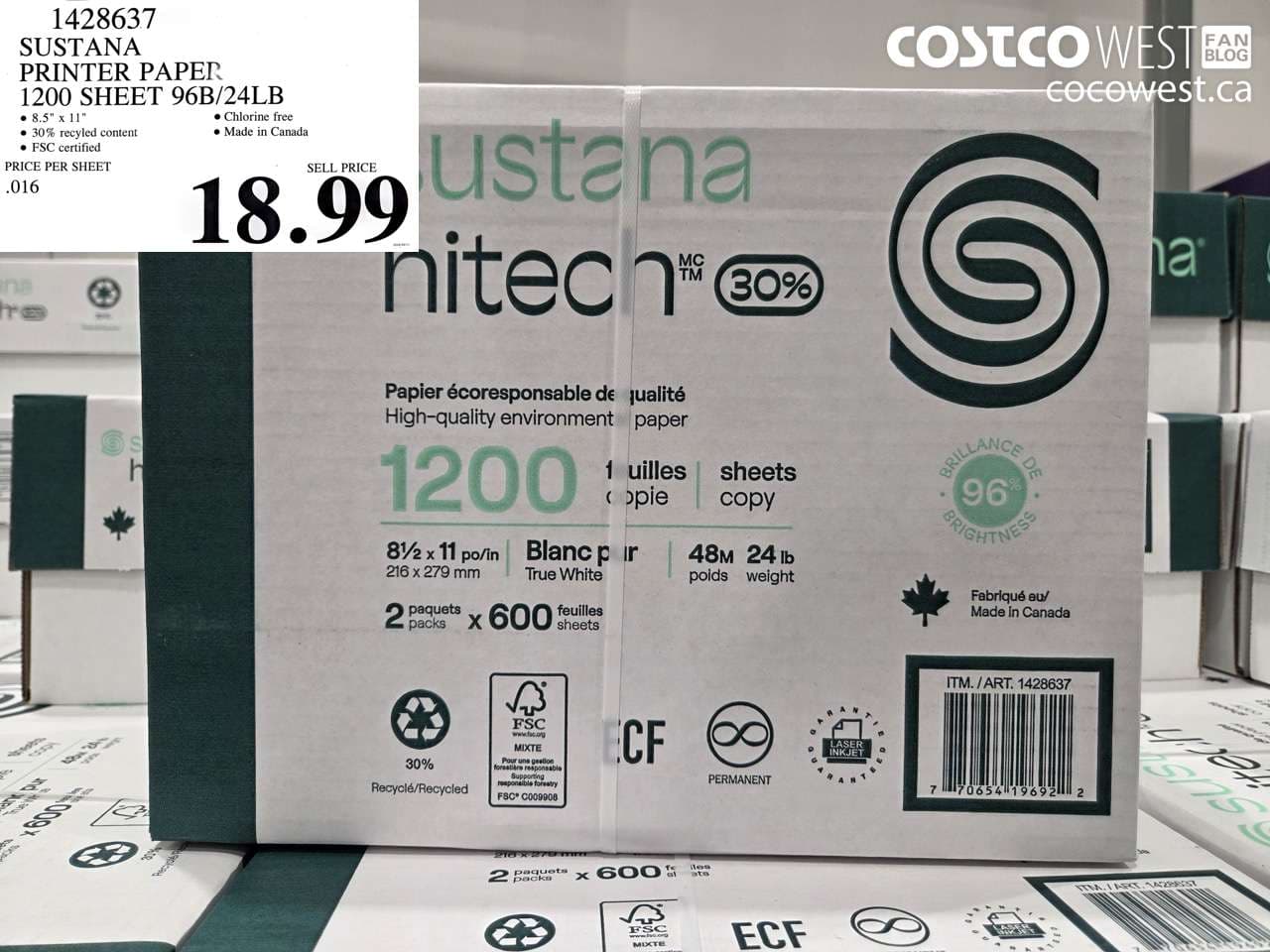 SUSTANA PRINTER PAPER 1200 SHEET 96B/24LB