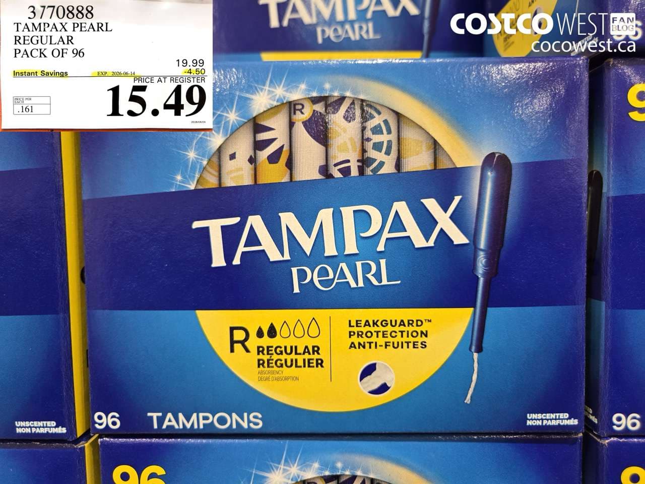 tampax pearl regular pack of 96