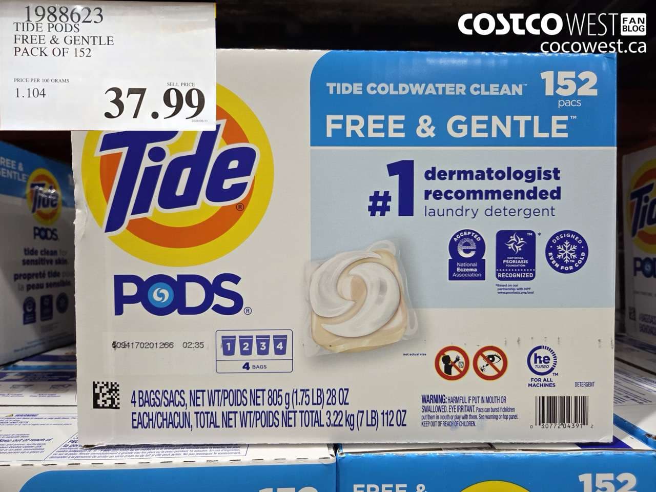 tide pods free  gentle pack of 152