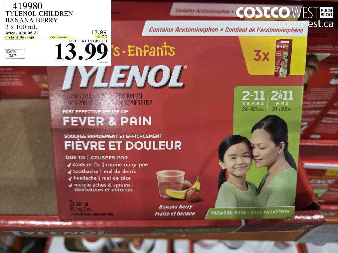 tylenol children banana berry 3 x 100 ml