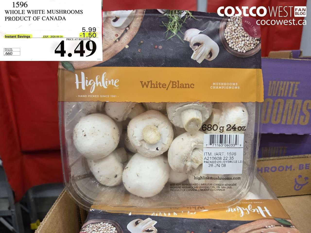 whole white mushrooms product of canada