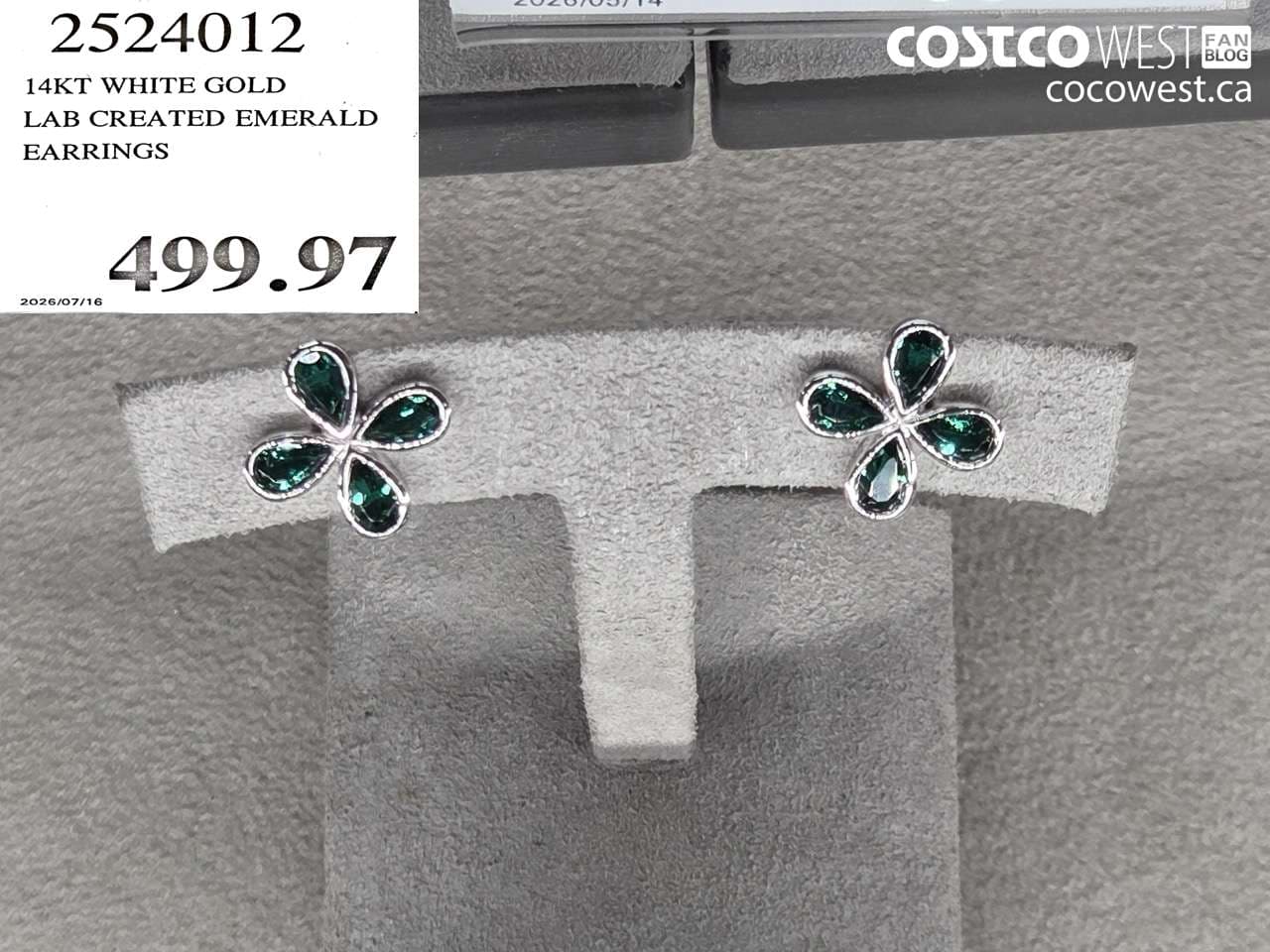 14KT WHITE GOLD LAB CREATED EMERALD EARRINGS