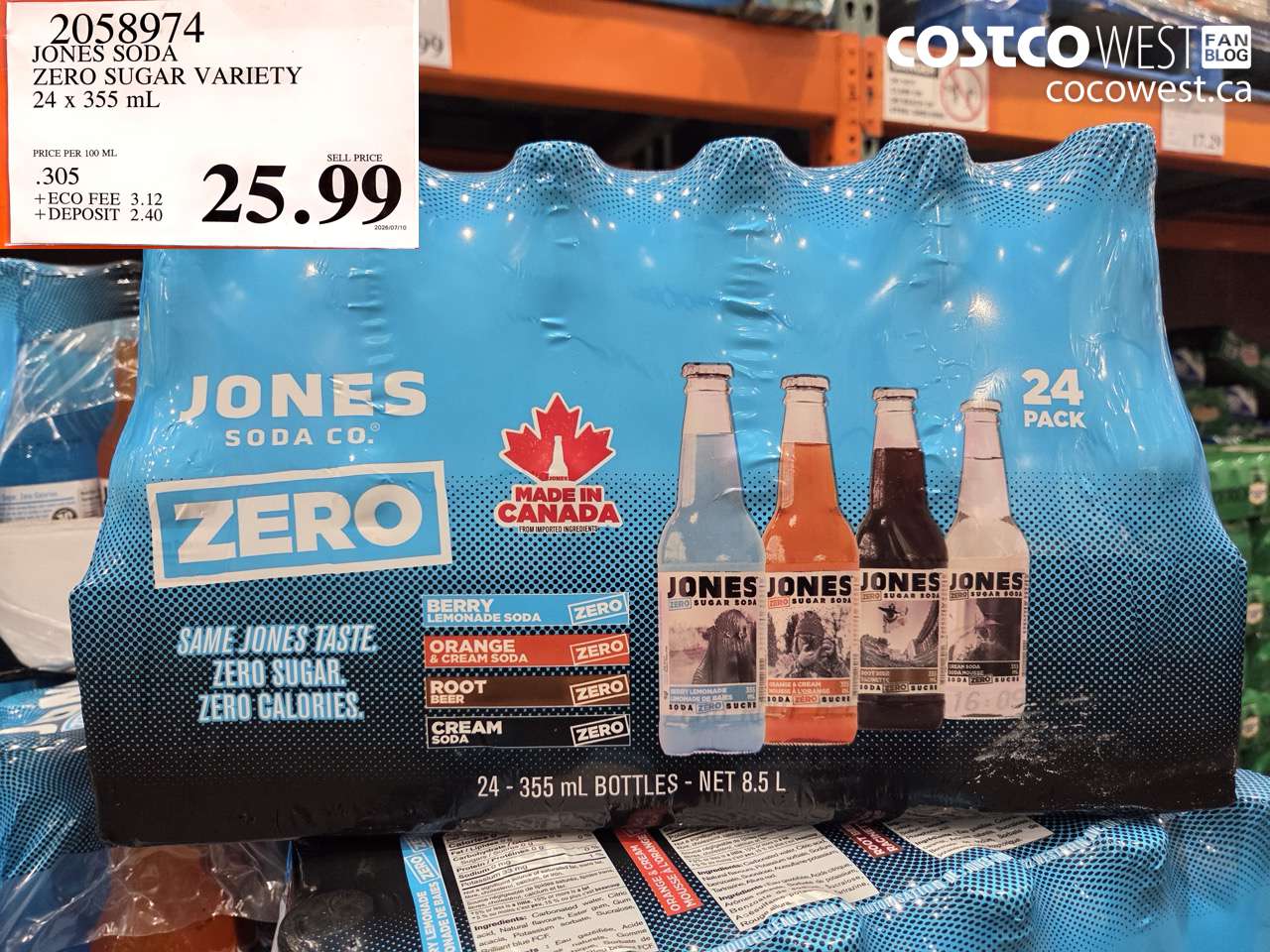 JONES SODA ZERO SUGAR VARIETY 24 X 355 ML