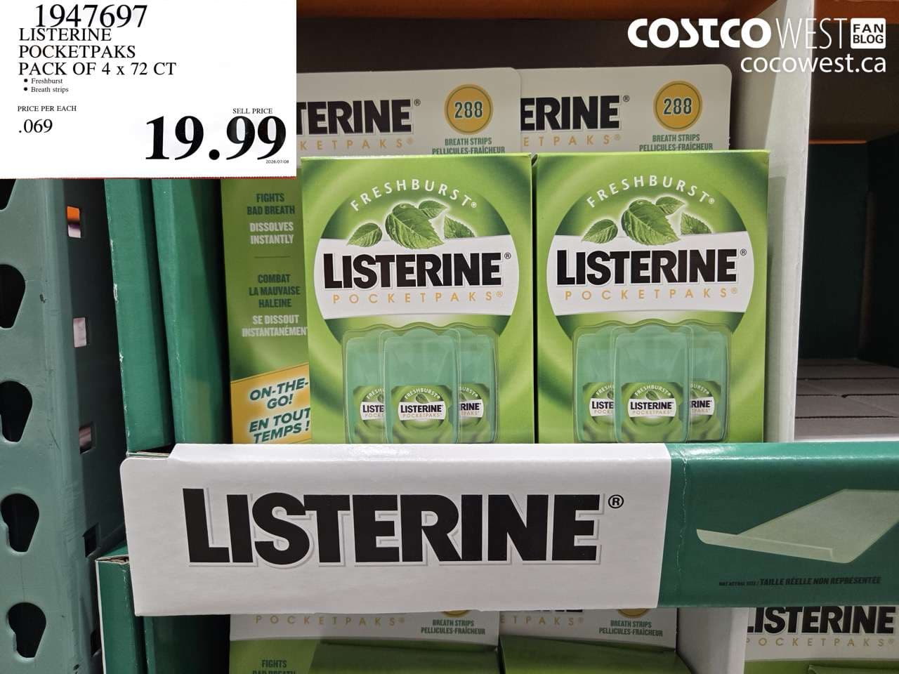 LISTERINE POCKETPAKS PACK OF 4 X 72 CT