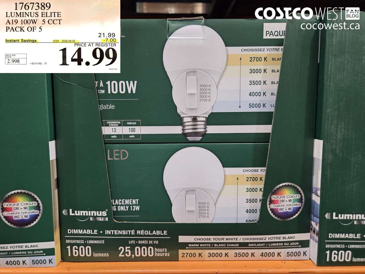 LUMINUS ELITE A19 100W 5 CCT PACK OF 5