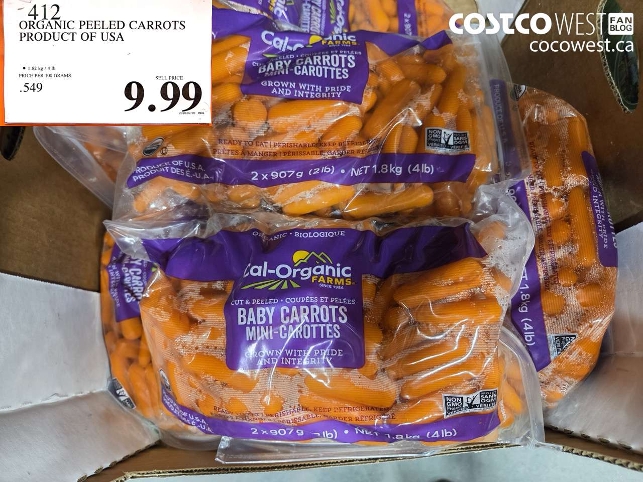 ORGANIC PEELED CARROTS PRODUCT OF USA