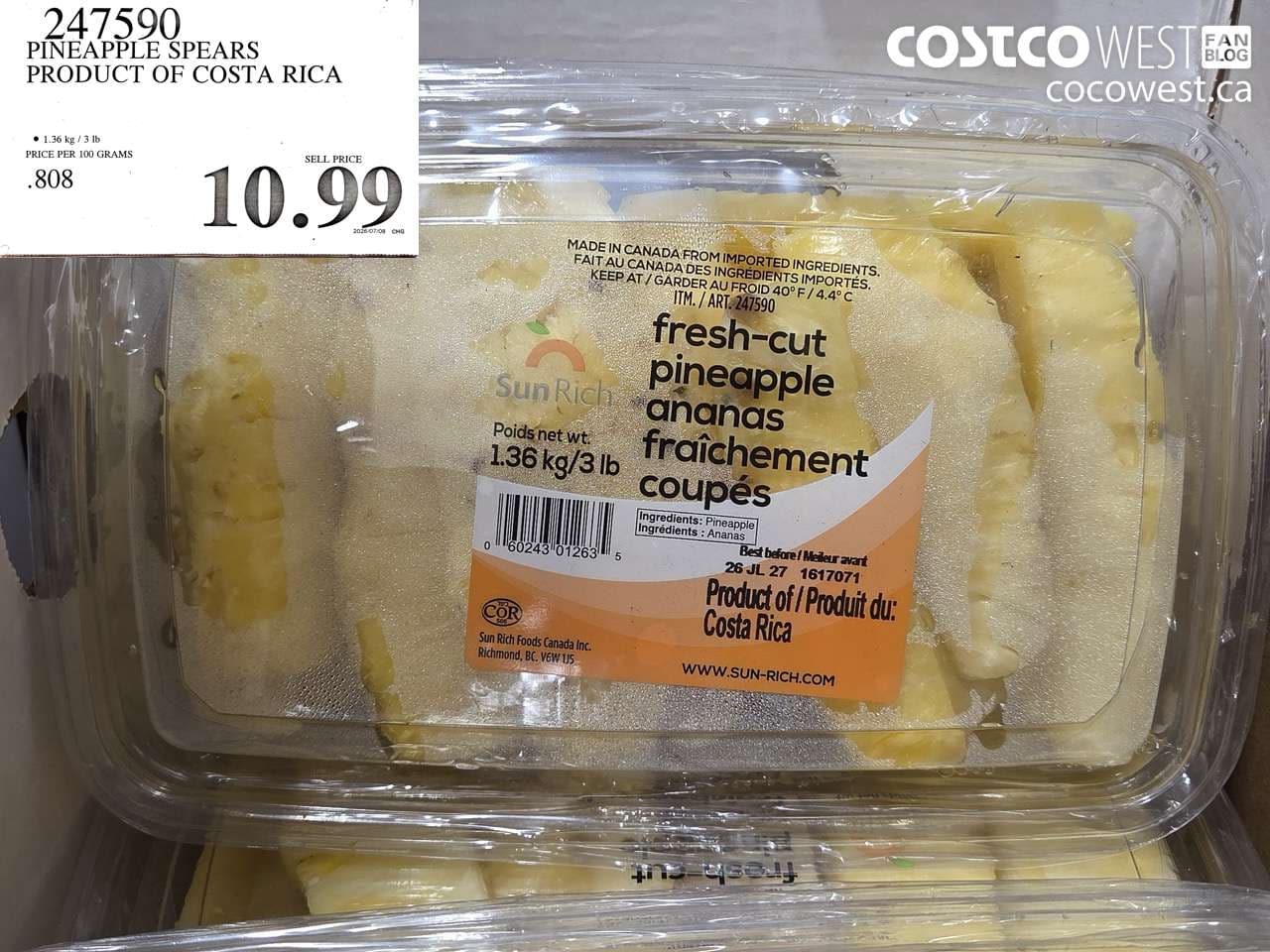 PINEAPPLE SPEARS PRODUCT OF COSTA RICA