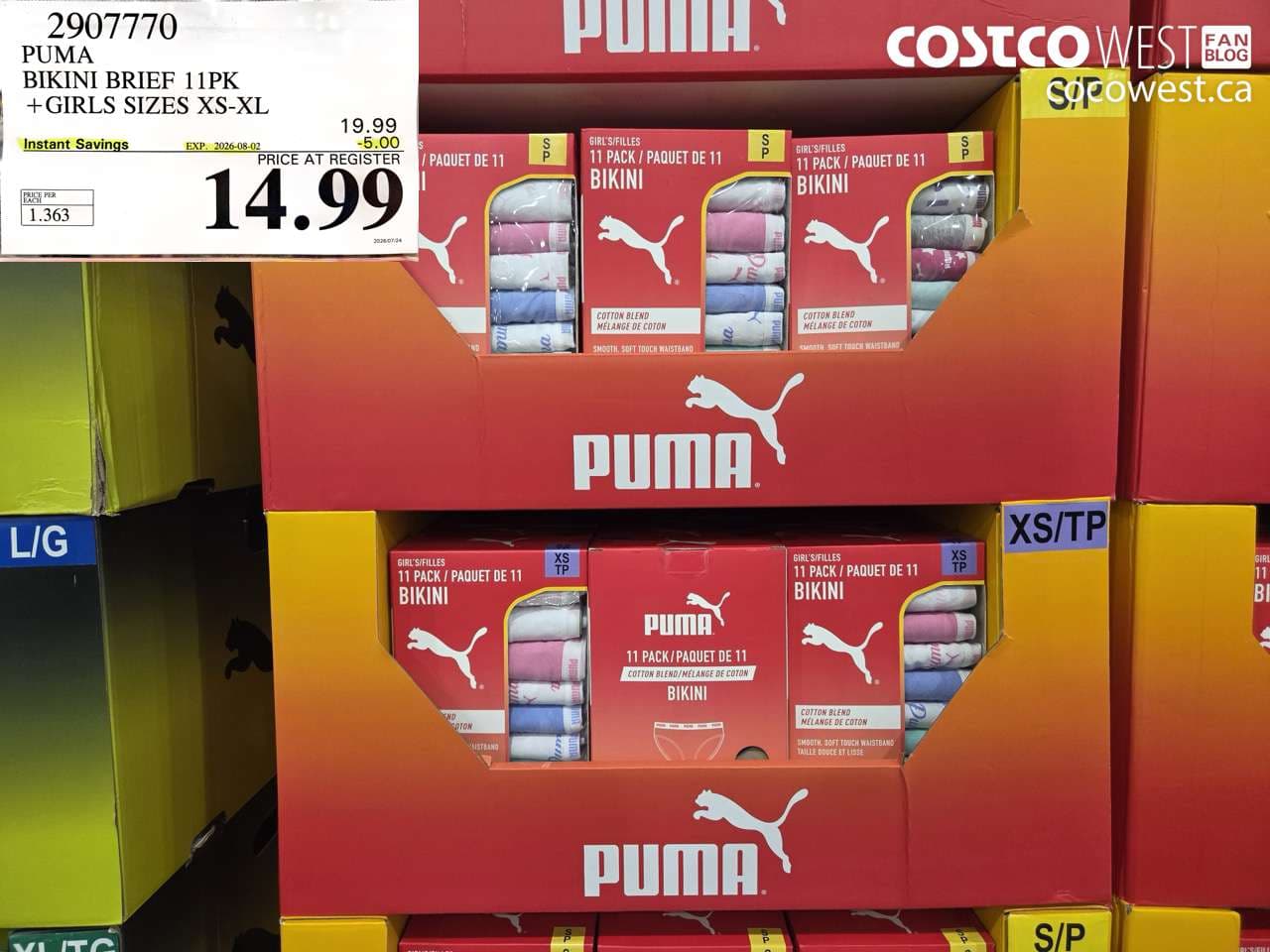 PUMA BIKINI BRIEF 11PK + GIRLS SIZES XS-XL