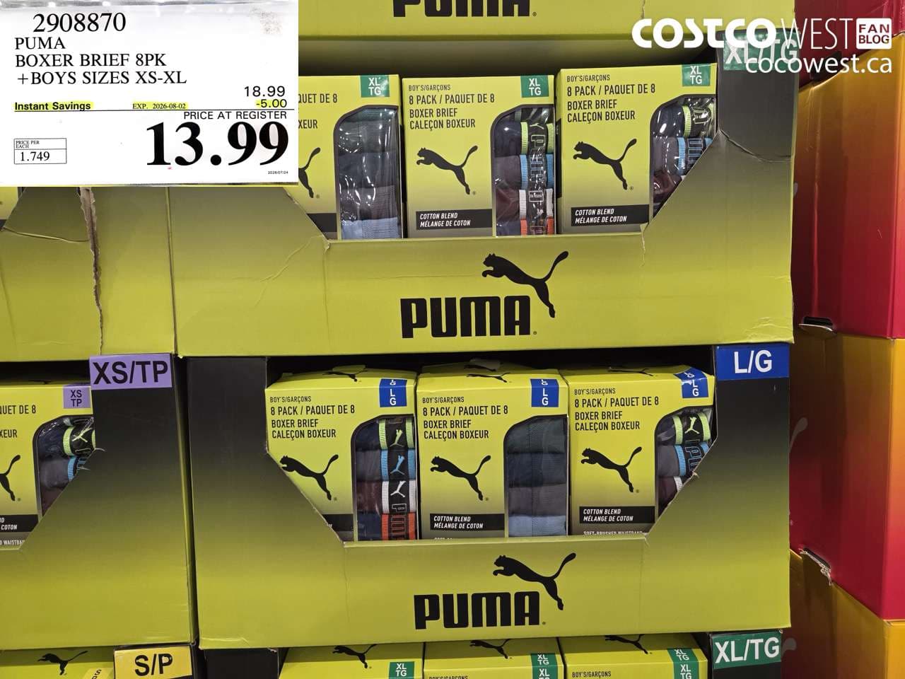 PUMA BOXER BRIEF 8PK + BOYS SIZES XS-XL
