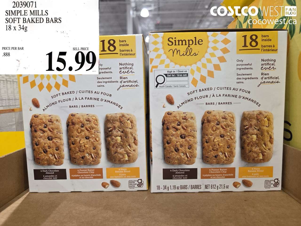 SIMPLE MILLS SOFT BAKED BARS 18 X 34G