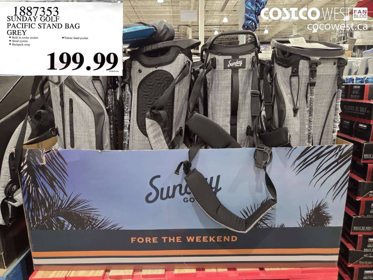 SUNDAY GOLF PACIFIC STAND BAG GREY