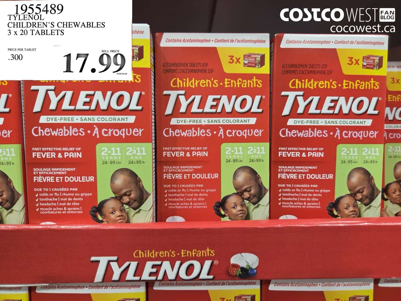TYLENOL CHILDREN’S CHEWABLES 3 X 20 TABLETS