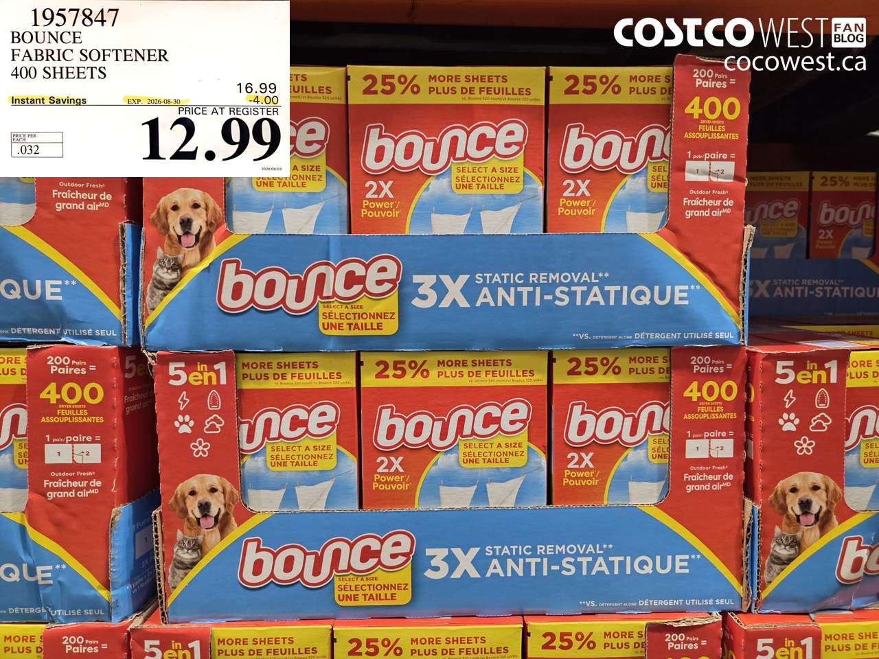 BOUNCE FABRIC SOFTENER 400 SHEETS