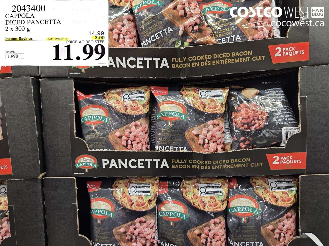 cappola diced pancetta 2 x 300 g