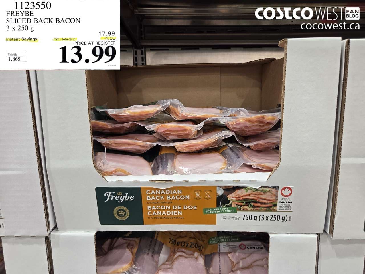 freybe sliced back bacon 3 x 250 g