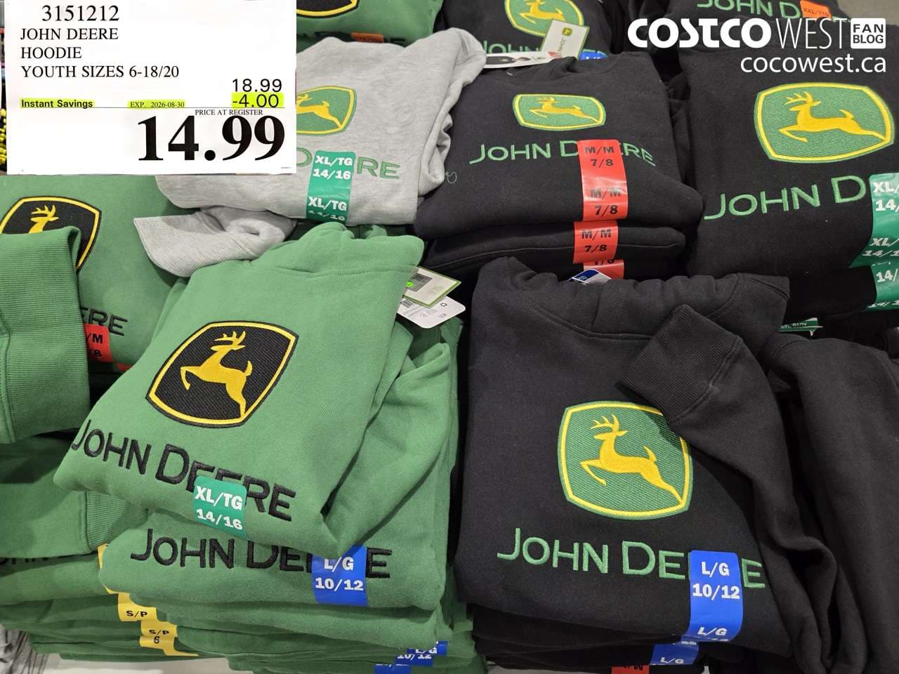 JOHN DEERE HOODIE YOUTH SIZES 6-18/20