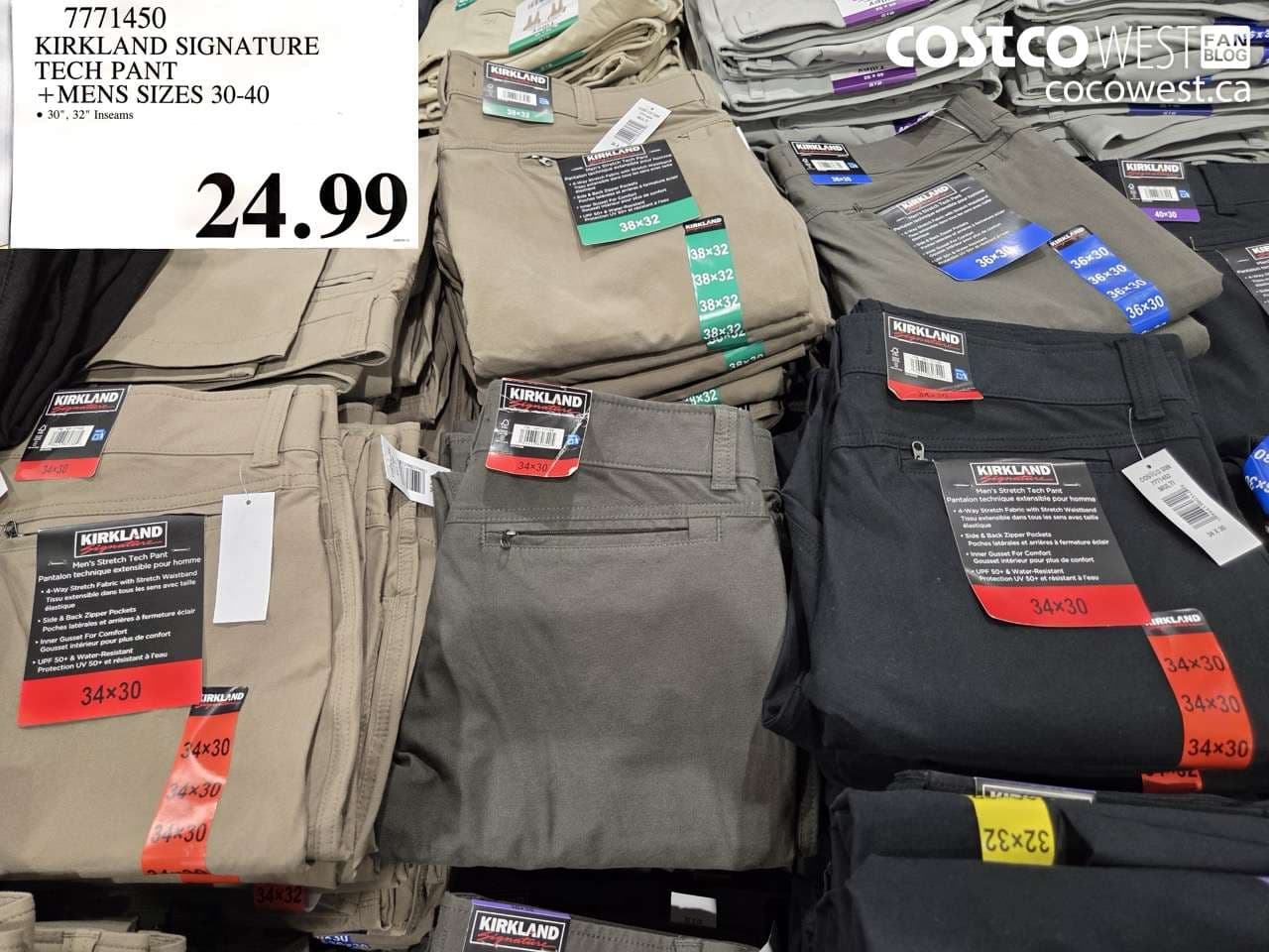 kirkland signature tech pant mens sizes 3040