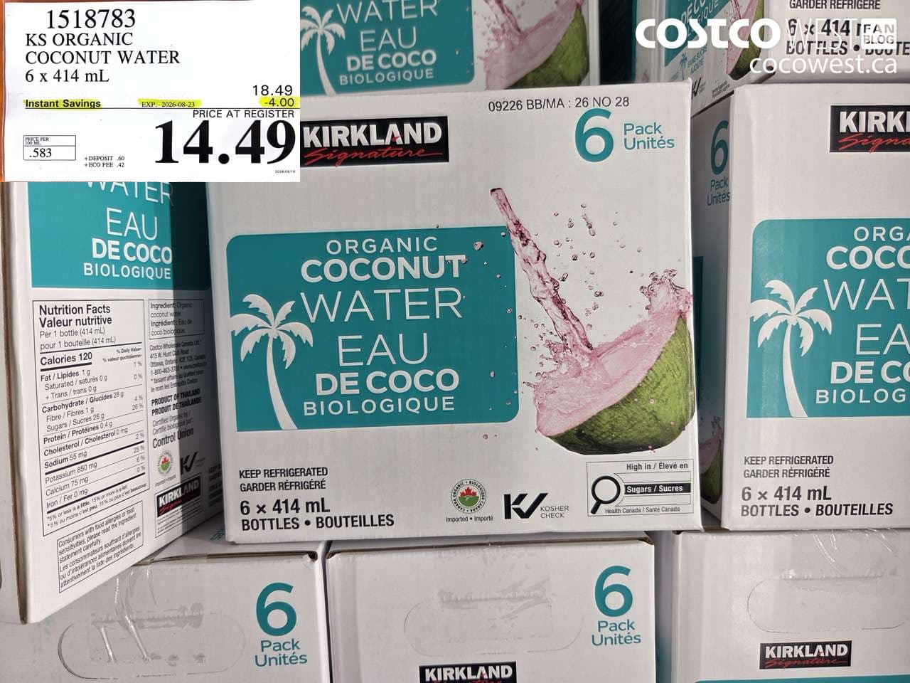 ks organic coconut water 6 x 414 ml